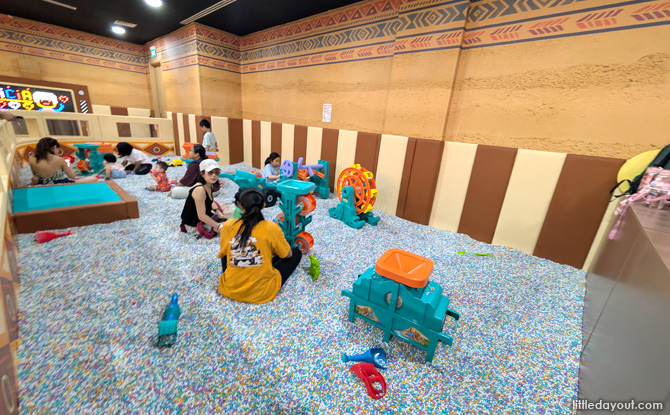 calm, sensory-rich play, the beads pit and interactive block walls