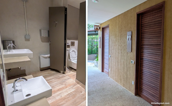 the family rooms are perfect since they have a cubicle, a shower area, a bench, towel hooks and a lower sink for younger ones