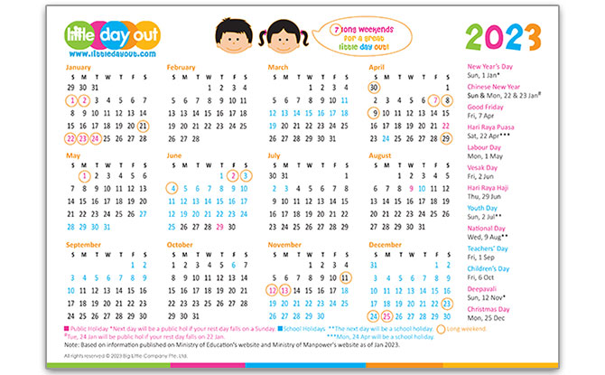Singapore Public & School Holidays Calendar 2023