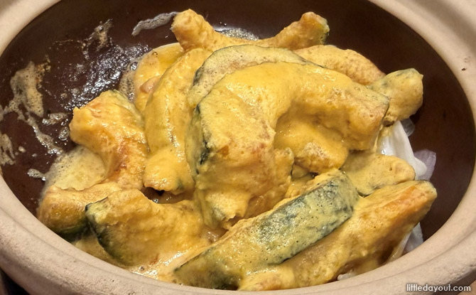 Lo Hey HK Restaurant: Brand-new Cantonese Sizzling Claypot Series 6 Salted Egg Japanese Pumpkin in Claypot ($12.80)