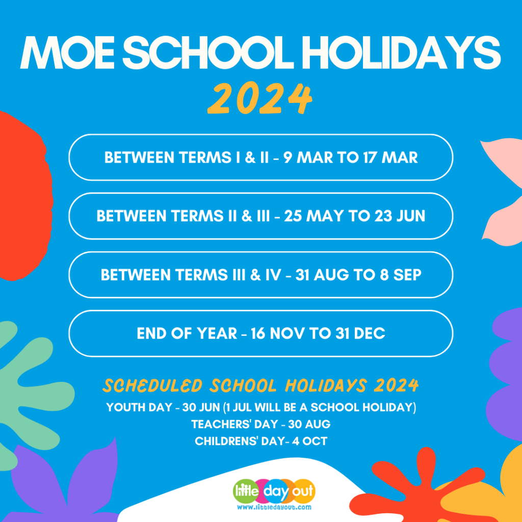 Singapore Public Holidays & MOE School Holidays 2024 Calendar Little