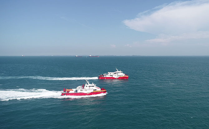Fire fighting search-and-rescue boats owned by our Singapore Civil Defence Force built by Penguin