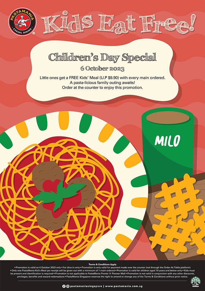 Kids Eat Free at PastaMania for Children's Day