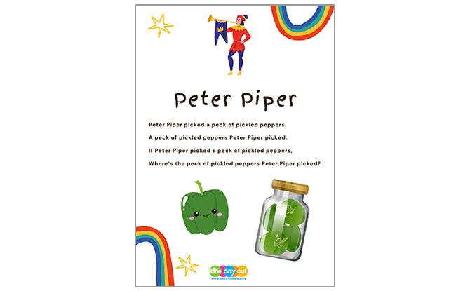 Peter Piper Tongue Twister Printable