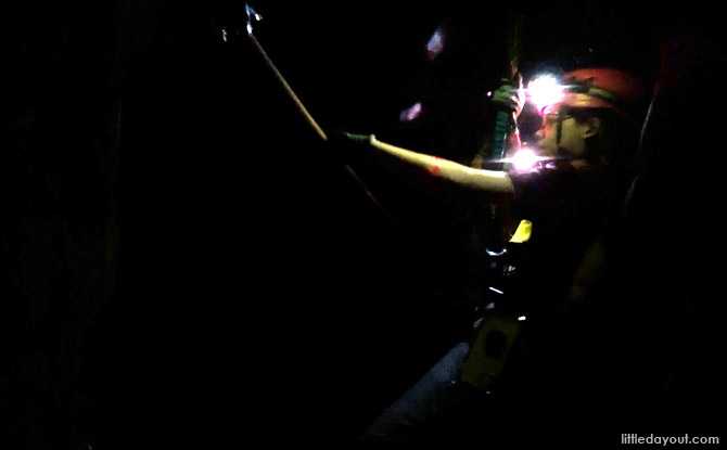 traverse through a rope line to the other side