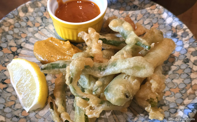 Sabòr: Spirited Sensuous Spanish Cuisine At CHIJMES Singapore 8 Calçots Tempura & Romesco ($16)