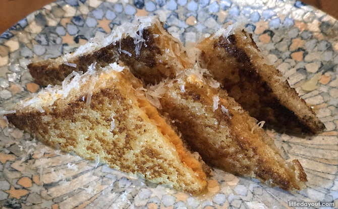 Sabòr: Spirited Sensuous Spanish Cuisine At CHIJMES Singapore 5 Bikini Sandwich Sobrasada, Honey & Cheese ($18),