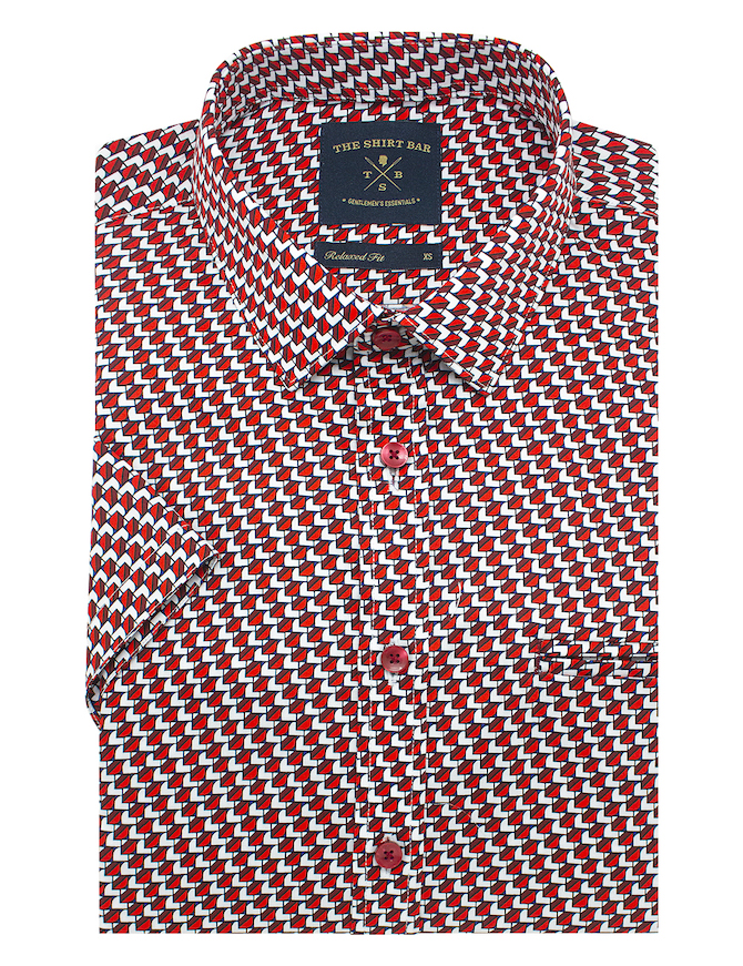 The Shirt Bar Red Geometric Print Short Sleeve Shirt