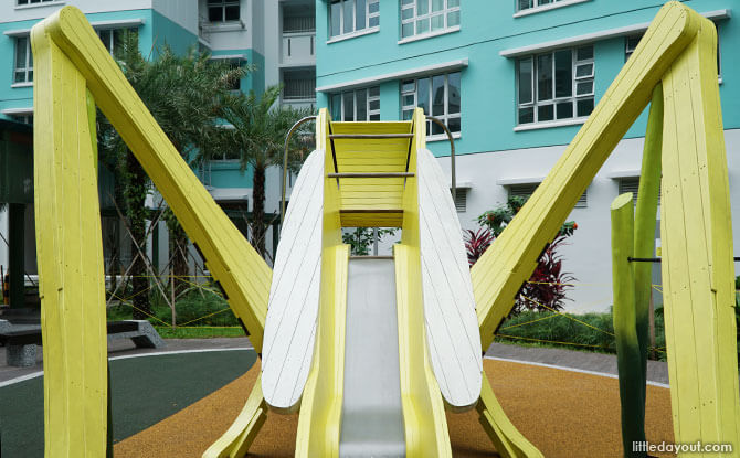 Slide down the back of the grasshopper playground in Woodlands