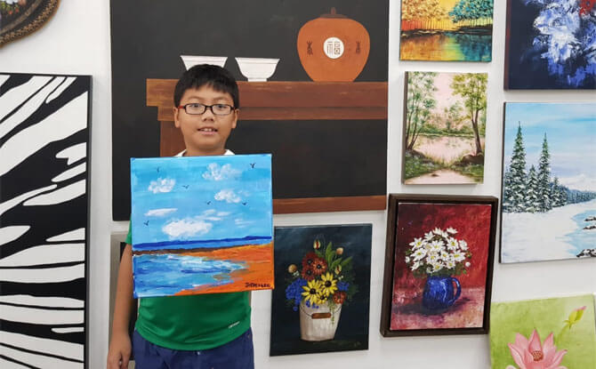 Jayden Lee with his painting