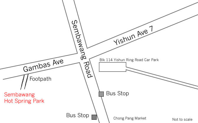 Map showing how to get to Sembawang Hot Spring Park