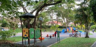 Watten Heights Playground: Leafy Park With Zipline & Old Style Merry Go Round For Kids