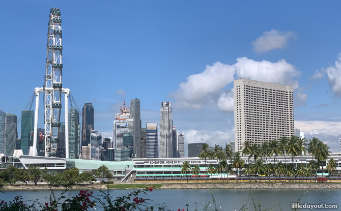 View of F1 Pit Building and Singapore Flyer