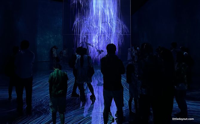 Future World At ArtScience Museum: Kid-Friendly teamLab Exhibition Where Art Meets Science 2 digital waterfall that morphs into flowers