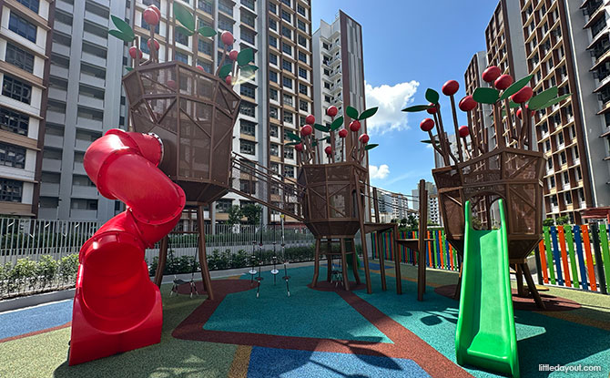 Bartley GreenRise Playground: Cherry Trees & Birds 4 red slide