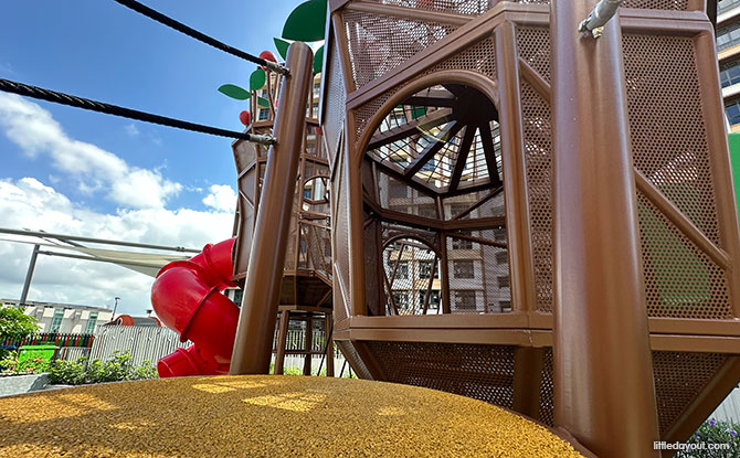 Bartley GreenRise Playground: Cherry Trees & Birds 3 Three towers at the Bartley GreenRise Playground