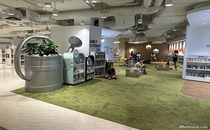 Early literacy section at Bedok Public Library for young children.