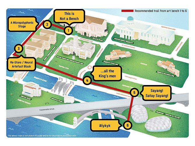 Benchmarks at the Civic District - Expect a lot of Sitting & Walking at the New Art Trail