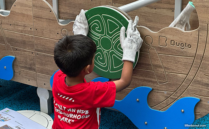 hands-on assembling the playground elements