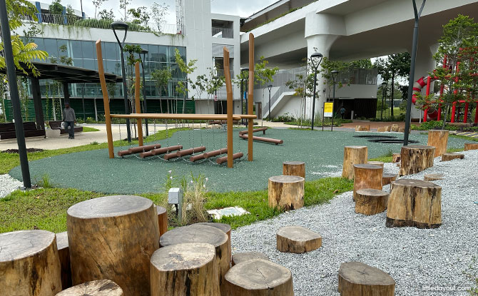 Bulim Park: 3-Level Sheltered Playground & Nature Playgarden 8 Wooden stepping stones