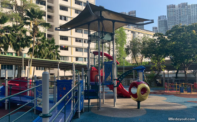 Ghim Moh Market Playground: Slides, Inclusive Swing & Merry Go Round Ghim Moh Market Playground: Slides, Inclusive Swing & Merry Go Round