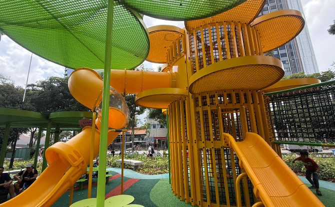 City Square Mall Playground: Community Play Space At City Green 2 City Square Mall Playground: Vertical Flower Towers For Climbing Adventures