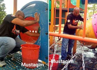 Man Voluntarily Cleans Playground To Help Protect Children From Coronavirus cleaning