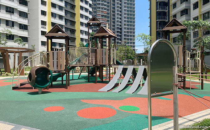 Playground with plastic strips