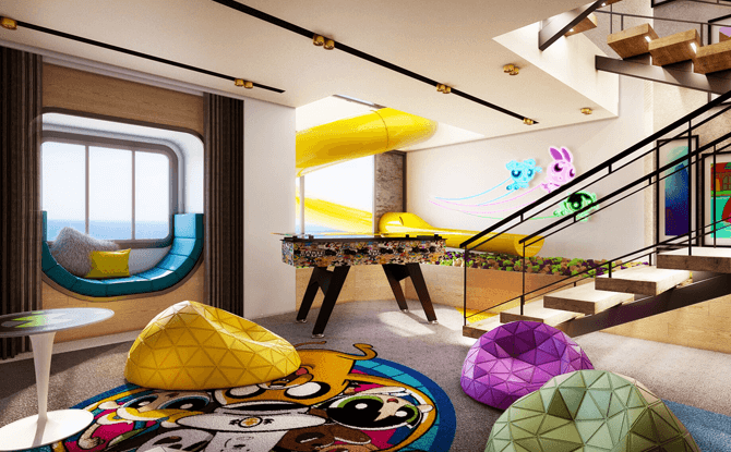 Artist impression of the kids area in Cartoon Network Wave's Triplex Suite. All illustrations are subject to change without prior notice.