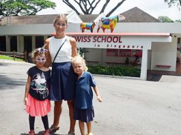 Charlotte Clancy, from The Swiss School in Singapore, with her daughters