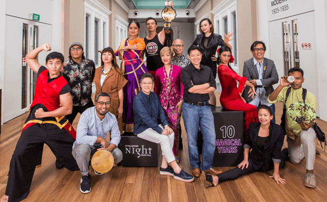 Festival director Angelita Teo and Festival Creative Director Christie Chua and the 10 Homecoming Artists for the Singapore Night Festival 2017