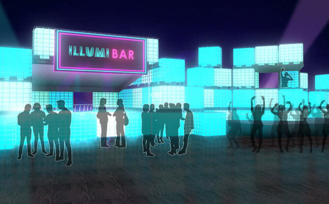 Artist rendition of ILLUMI Bar, I Light Marina Bay 2018 festival hub