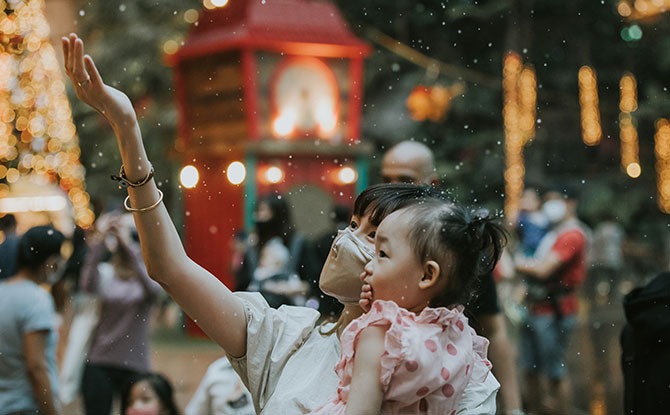 Christmas Tree and Snow Fall at Shiseido Forest Valley