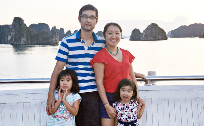 June Sun, Director of the MindChamps Reading Programme at Raffles Town Club, with her family.