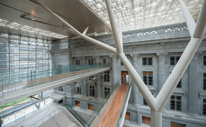 Padang Atrium and link bridges connecting the City Hall Wing and Supreme Court Wing of National Gallery Singapore