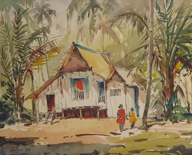 Untitled (Kampong House with Two Figures) 1957