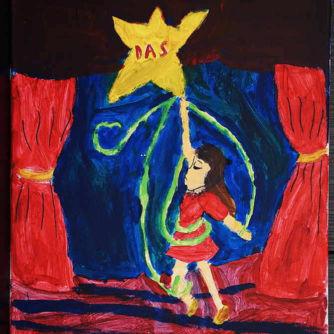 “Reaching for the Star” (left) by 11-year-old Tang Jia Rui tells her brave tale of overcoming her difficulties in life, drawing strength and guidance from the help of the stars in her life such as DAS,