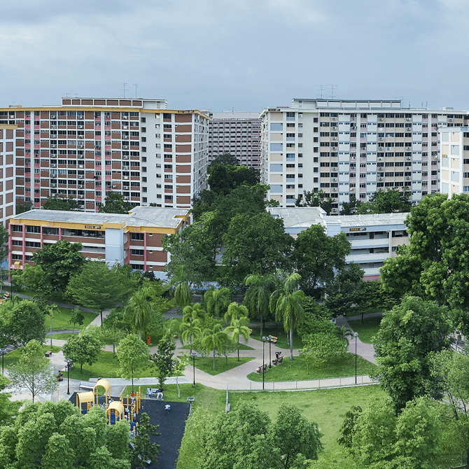 Tampines Central Park, where the iconic watermelon and mangosteen playgrounds are located, 2017. Credit - Courtesy of National Heritage Board