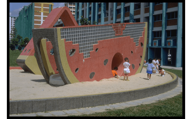 Watermelon playground at Tampines Central Park, 1993. Credit - Ministry of Information and the Arts Collection, Courtesy of National Archives of Singapore