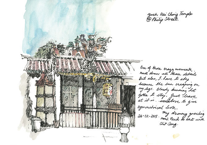 Rediscovering Singapore’s Historic Buildings Through Sketches At The Uncles Love Monuments Exhibition 4 Yueh Hai Ching Temple