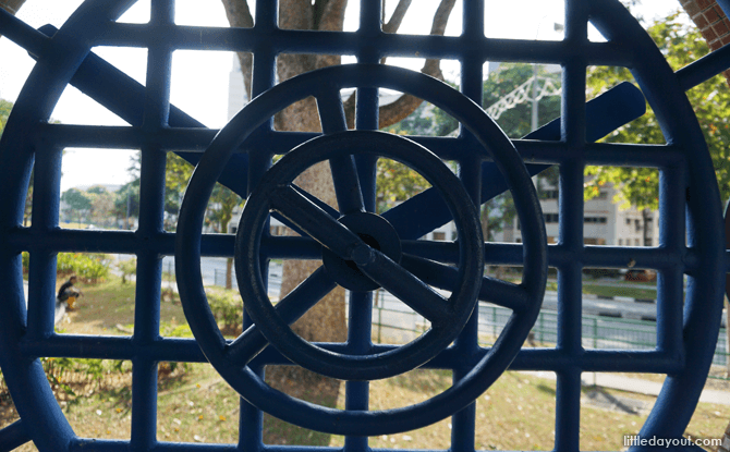 Looking out from the inside of the Bishan Clock Playground