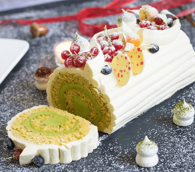 Yuzu Green Tea Polenta Log Cake