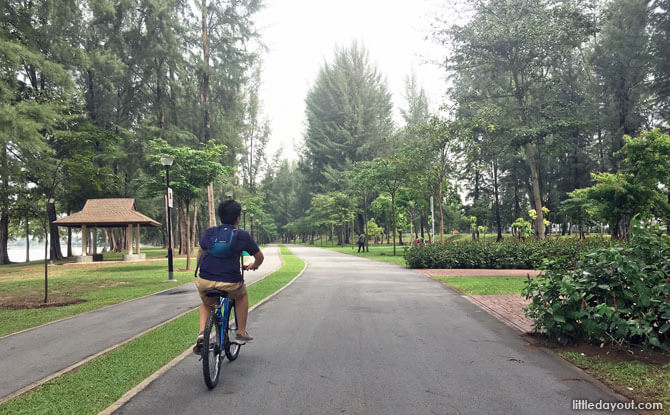 Cycling along Changi Beach Park