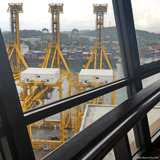 View of cranes from the restaurant dining area