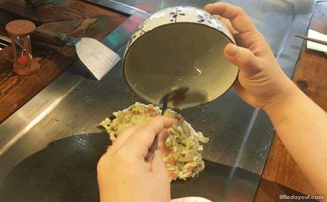 Dishing out the okonomiyaki ingredients