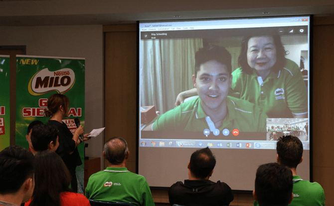 ‘Live’ Skype session with MILO® Brand Ambassador Joseph Schooling and his mother, May Schooling from Texas, at the launch of MILO® Gao Siew Dai today at Nestlé’s R&D Centre