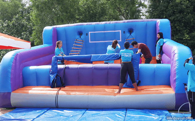 Fun inflatable playground at the beach