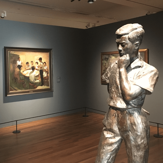 National Language Class with statue of painter, Chua Mia Tee, in the foreground.