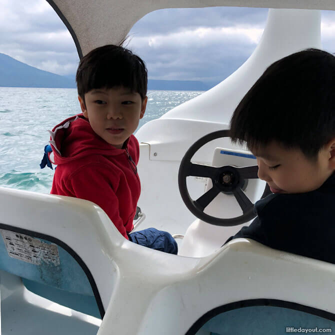 Paddle boat on Lake Shikotsu