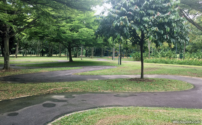 Curvy switchbacks at West Coast Park Area 2 for bikes and go-karts